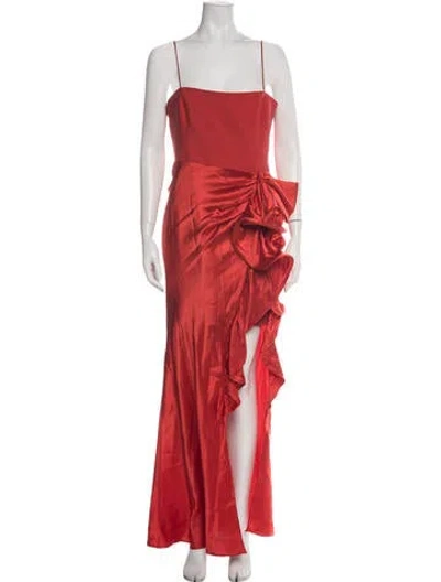 Pre-owned Cinq À Sept Square Neckline Long Dress In Red