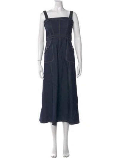 Pre-owned Cinq À Sept Square Neckline Long Dress W/ Tags In Blue