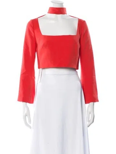 Pre-owned Cinq À Sept Square Neckline Long Sleeve Crop Top In Orange
