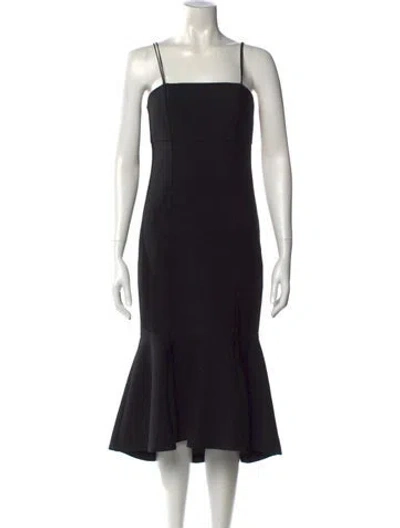 Pre-owned Cinq À Sept Square Neckline Midi Length Dress In Black