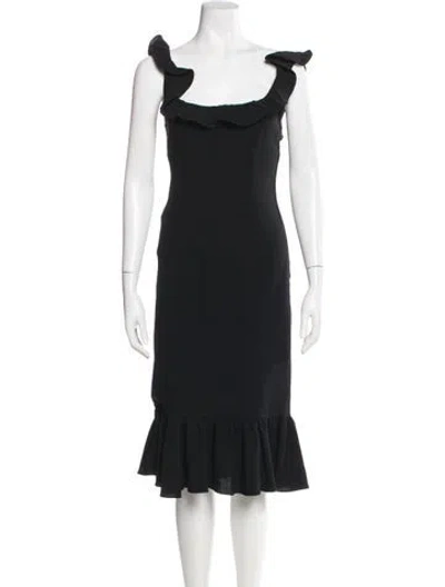 Pre-owned Cinq À Sept Square Neckline Midi Length Dress In Black