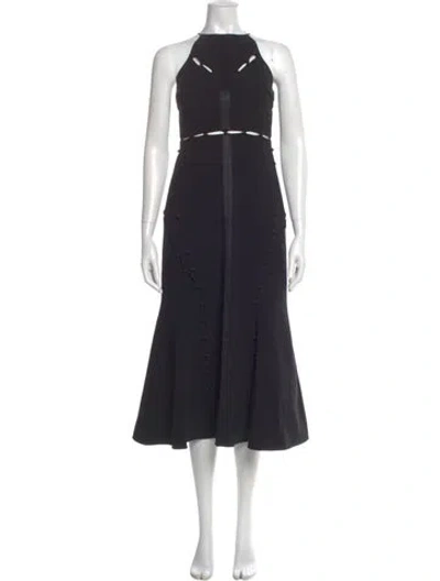 Pre-owned Cinq À Sept Square Neckline Midi Length Dress In Black