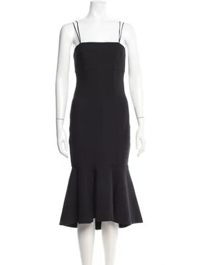 Pre-owned Cinq À Sept Square Neckline Midi Length Dress In Black