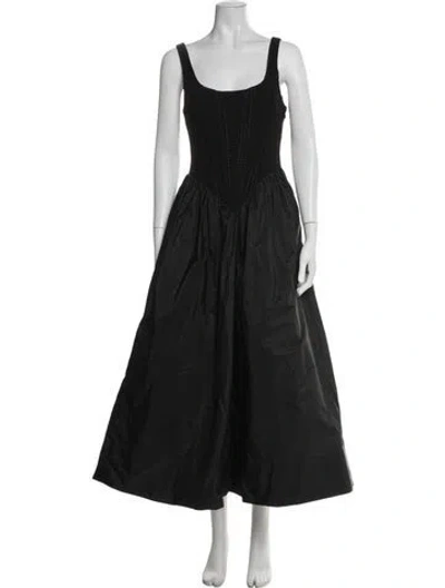 Pre-owned Cinq À Sept Square Neckline Midi Length Dress In Black