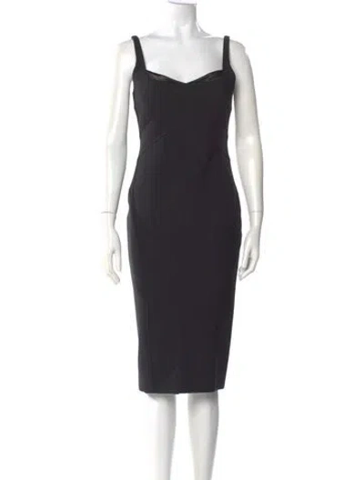 Pre-owned Cinq À Sept Square Neckline Midi Length Dress In Black