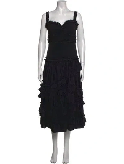 Pre-owned Cinq À Sept Square Neckline Midi Length Dress In Black