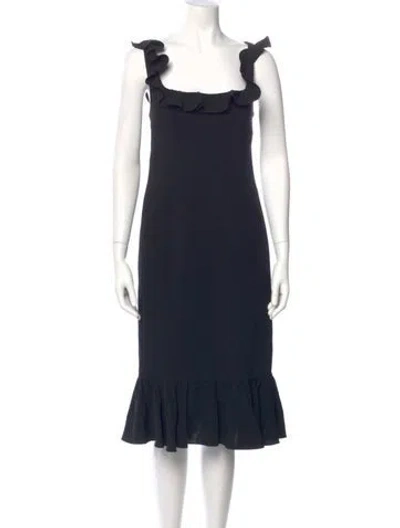 Pre-owned Cinq À Sept Square Neckline Midi Length Dress In Blue
