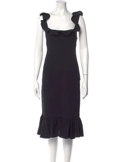 Pre-owned Cinq À Sept Square Neckline Midi Length Dress In Blue