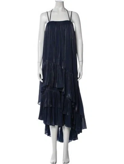 Pre-owned Cinq À Sept Square Neckline Midi Length Dress In Blue