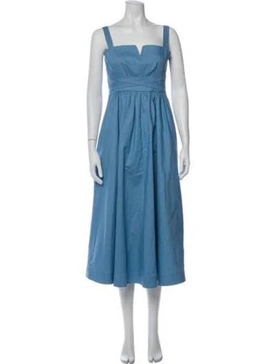 Pre-owned Cinq À Sept Square Neckline Midi Length Dress In Blue