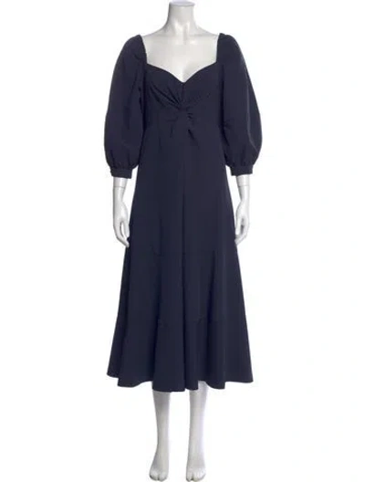 Pre-owned Cinq À Sept Square Neckline Midi Length Dress In Blue