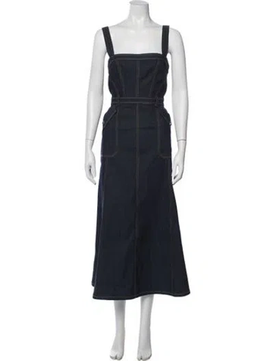 Pre-owned Cinq À Sept Square Neckline Midi Length Dress In Blue