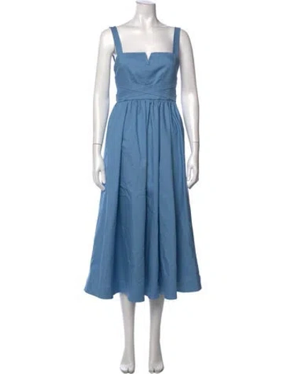 Pre-owned Cinq À Sept Square Neckline Midi Length Dress In Blue
