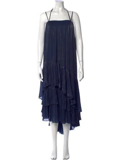 Pre-owned Cinq À Sept Square Neckline Midi Length Dress In Blue