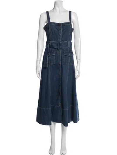 Pre-owned Cinq À Sept Square Neckline Midi Length Dress In Blue