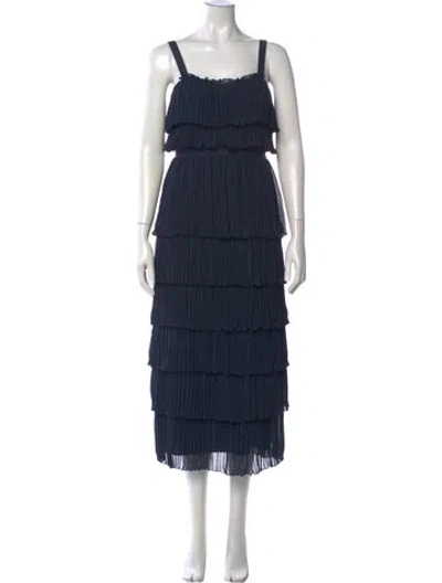 Pre-owned Cinq À Sept Square Neckline Midi Length Dress In Blue
