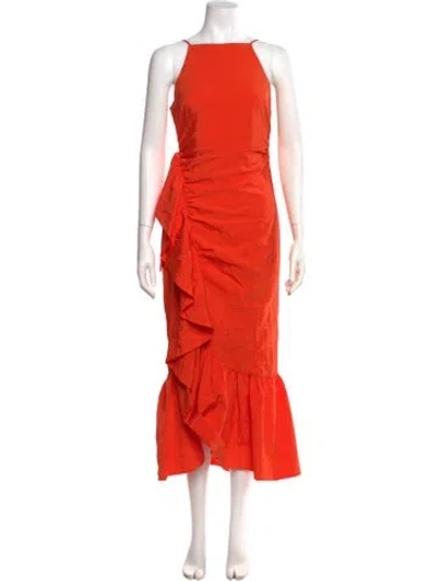Pre-owned Cinq À Sept Square Neckline Midi Length Dress In Orange