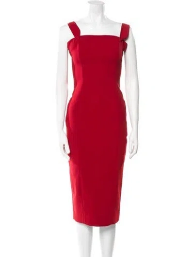 Pre-owned Cinq À Sept Square Neckline Midi Length Dress In Red