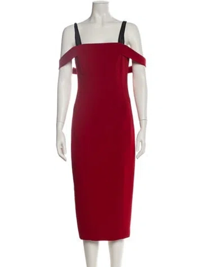 Pre-owned Cinq À Sept Square Neckline Midi Length Dress In Red
