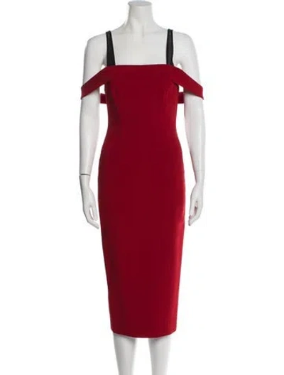 Pre-owned Cinq À Sept Square Neckline Midi Length Dress In Red