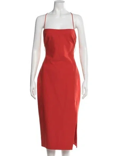 Pre-owned Cinq À Sept Square Neckline Midi Length Dress In Red