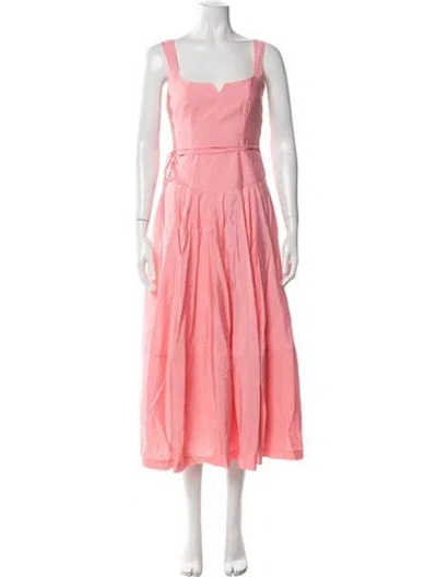 Pre-owned Cinq À Sept Square Neckline Midi Length Dress In Red