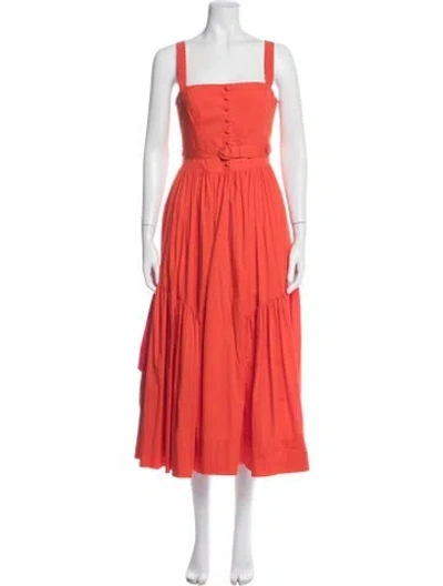 Pre-owned Cinq À Sept Square Neckline Midi Length Dress In Red