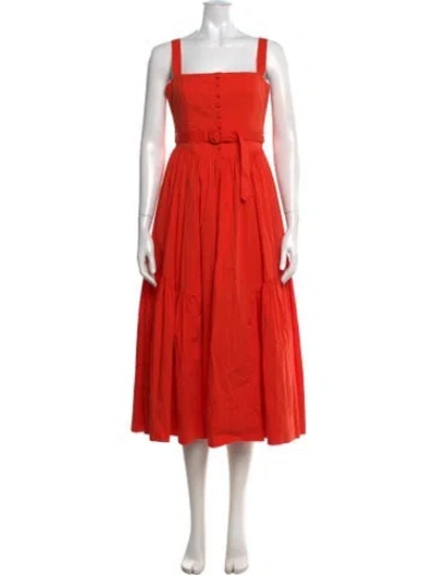 Pre-owned Cinq À Sept Square Neckline Midi Length Dress In Red