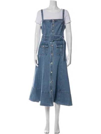 Pre-owned Cinq À Sept Square Neckline Midi Length Dress W/ Tags In Blue