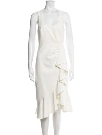Pre-owned Cinq À Sept Square Neckline Midi Length Dress In White