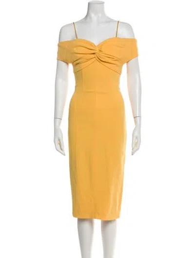 Pre-owned Cinq À Sept Square Neckline Midi Length Dress In Yellow