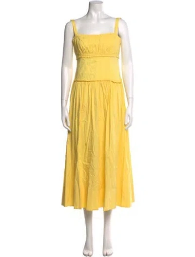 Pre-owned Cinq À Sept Square Neckline Midi Length Dress In Yellow