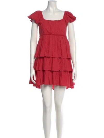 Pre-owned Cinq À Sept Square Neckline Mini Dress In Red