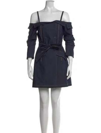 Pre-owned Cinq À Sept Square Neckline Mini Dress W/ Tags In Blue