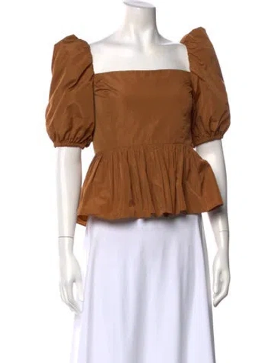Pre-owned Cinq À Sept Square Neckline Short Sleeve Blouse In Brown