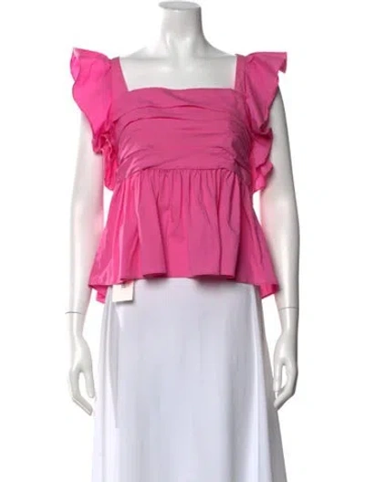 Pre-owned Cinq À Sept Square Neckline Short Sleeve Blouse In Pink
