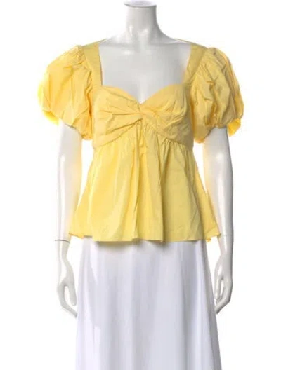 Pre-owned Cinq À Sept Square Neckline Short Sleeve Blouse In Yellow