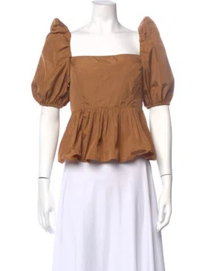 Pre-owned Cinq À Sept Square Neckline Short Sleeve Top In Brown