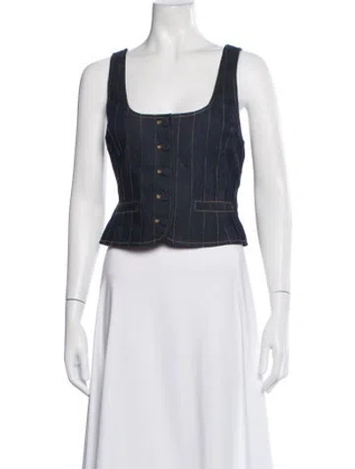 Pre-owned Cinq À Sept Square Neckline Sleeveless Button-up Top In White