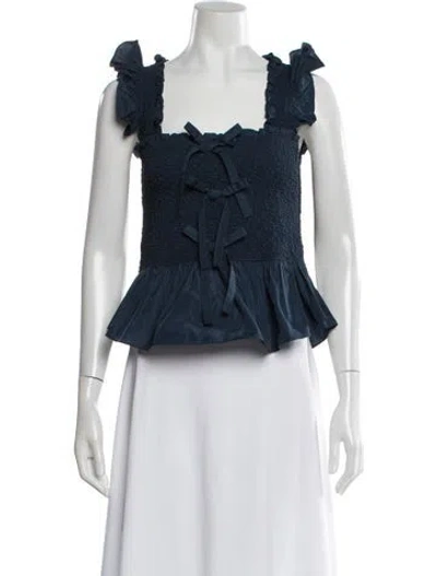 Pre-owned Cinq À Sept Square Neckline Sleeveless Crop Top In Blue