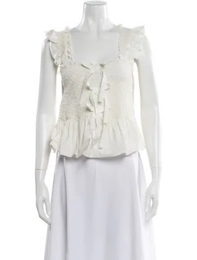 Pre-owned Cinq À Sept Square Neckline Sleeveless Top In White