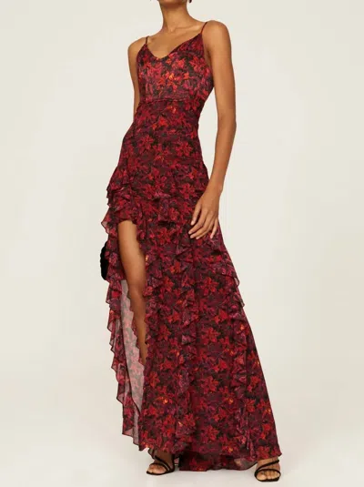 Cinq À Sept Stargazer Lilies Glenda Gown In Calla Lily Multi In Red