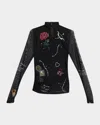 Cinq À Sept Starry Scribbles Mesh Turtleneck Top In Black Mult