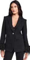 Cinq À Sept Karlie Feather-trim Shimmer Boucle Blazer In Black