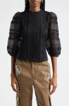 Cinq À Sept Stefania Lace Trim Shirt In Black