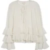 Cinq À Sept Steffina Ruffle Neck-tie Long-sleeve Top In Ivory