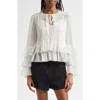 Cinq À Sept Steffina Ruffle Neck-tie Long-sleeve Top In White
