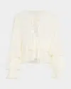 Cinq À Sept Steffina Ruffle Neck-tie Long-sleeve Top In Ivory