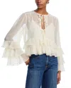 Cinq À Sept Steffina Ruffle Neck-tie Long-sleeve Top In Ivory
