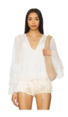 Cinq À Sept Steffina Ruffle Neck-tie Long-sleeve Top In Ivory